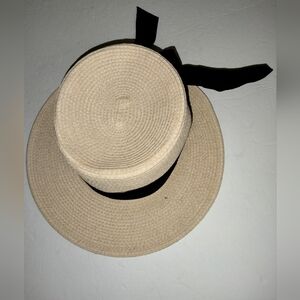 Aghata (One Size) Beige Paper Straw Boeat Beach Hat with Black Trim Ribbon